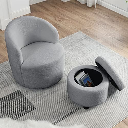 Swivel Accent Chairs Set with Storage Ottoman for Two