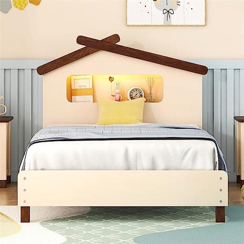 House-Shaped Twin Platform Bed with Motion Activated Night Lights