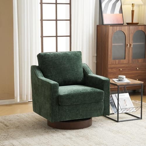 VINGLI Mid-Century Modern Swivel Chair, Chenille Khaki, Living Room Accent
