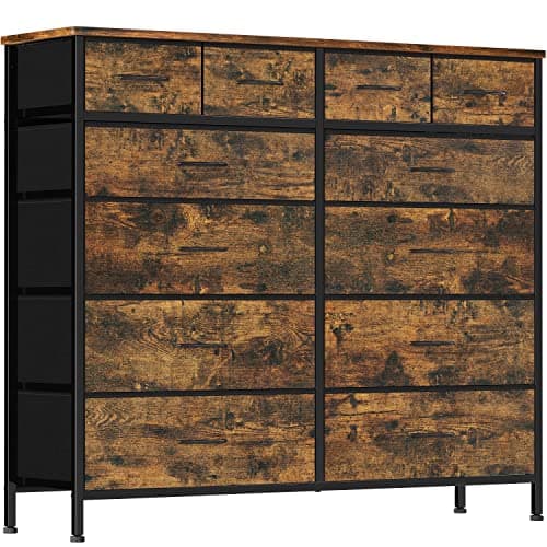 Black Tall Fabric Drawer Dresser with 12 Deep Drawers for Bedroom, Closet, and More