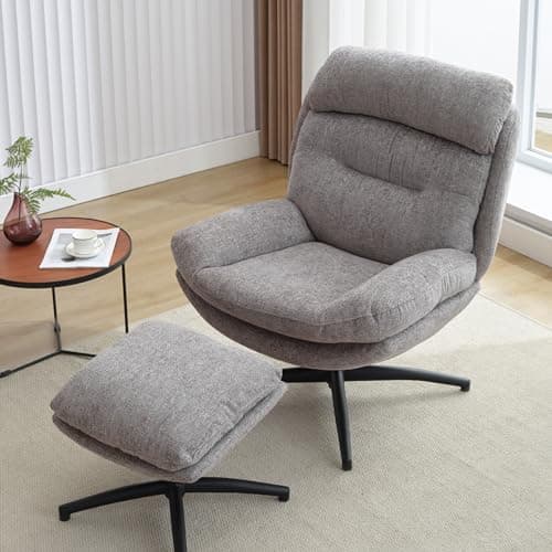Swivel Accent Chair with Ottoman, Grey: Comfortable Reading Lounge