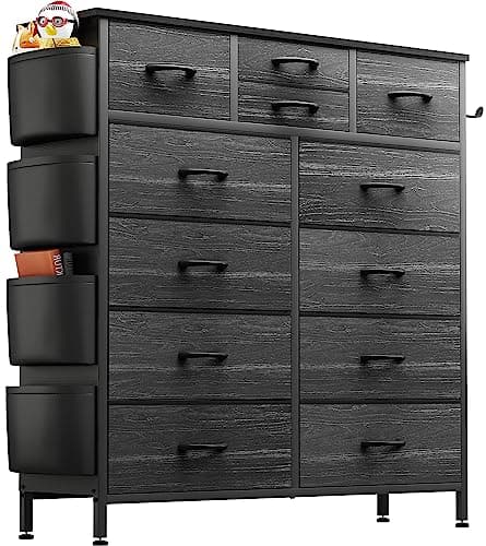 Lulive Tall Dresser Chest with 12 Drawers & Hooks (Black)