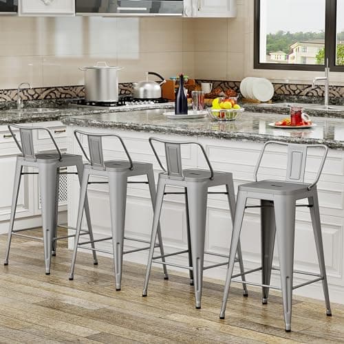Industrial Matte Black Bar Stool Set of 4 Counter Height Kitchen Island Chairs