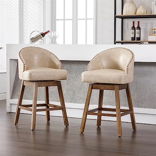 Swivel Counter Stools Set of 2 with PU Leather and Nailheads Trim