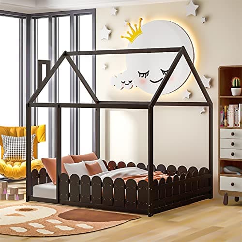Wooden Cabin Bed for Kids and Adults - Espresso Color