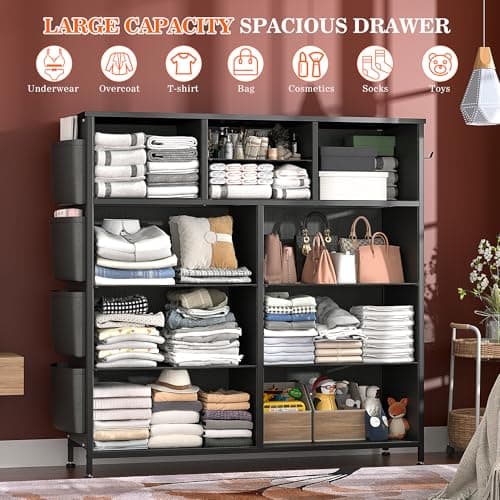 Lulive Black PU Storage Dresser with 10 Drawers & Side Pockets