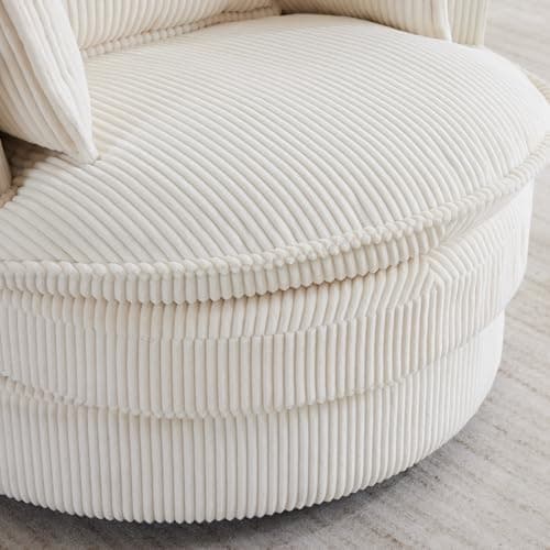 Karl Home Grey Corduroy Swivel Lounge Chair with 3 Pillows