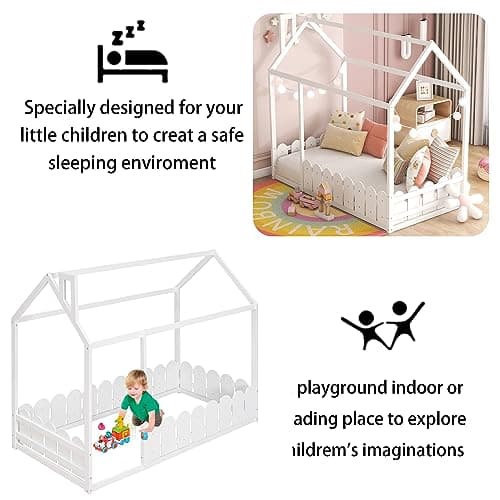 Harper & Bright Twin Montessori Floor Bed with Fence Rails (White)