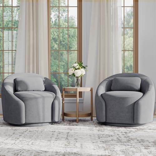 COLAMY Mid-Century Modern Swivel Accent Chairs, Beige, 2pcs, 300 lbs Capacity