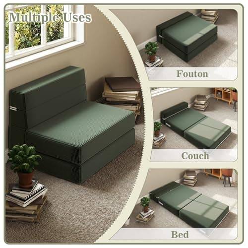 Light Green Corduroy Twin Foldable Memory Foam Sofa Bed with Back Support
