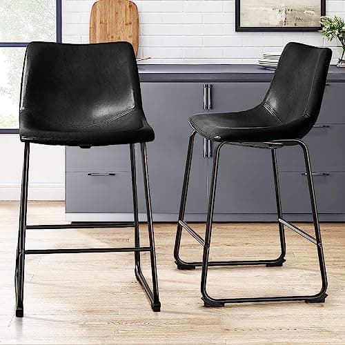 PUKAMI Black Counter Height Bar Stools Set of 2 (26")