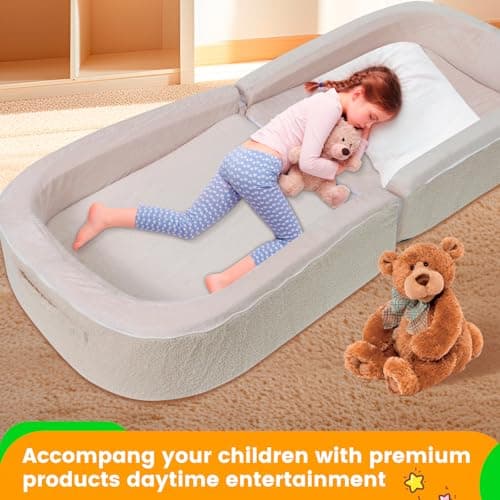 Portable Toddler Floor Bed, Soft, Safe & Washable White for Home/Travel/Naps