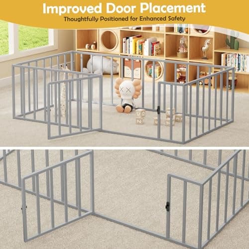 Metal Twin Floor Bed Frame with Safety Rail, Easy Assembly for Bedroom or Playroom