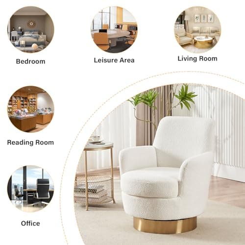 Modern White Teddy Upholstered Swivel Chair Set, 360 Degree Living Room Accent