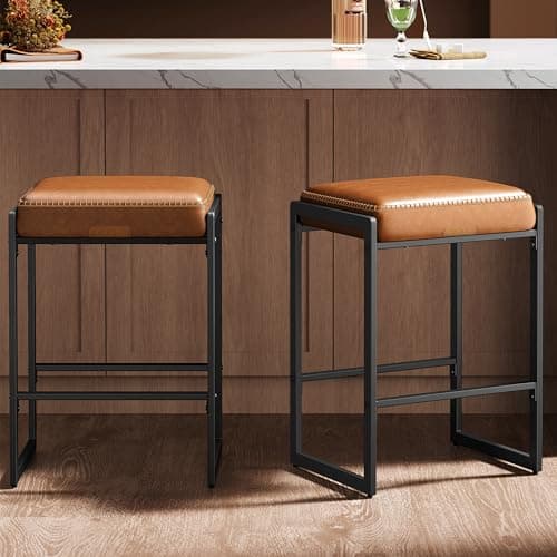 VASAGLE EKHO Collection Counter Height Bar Stools, Caramel Brown