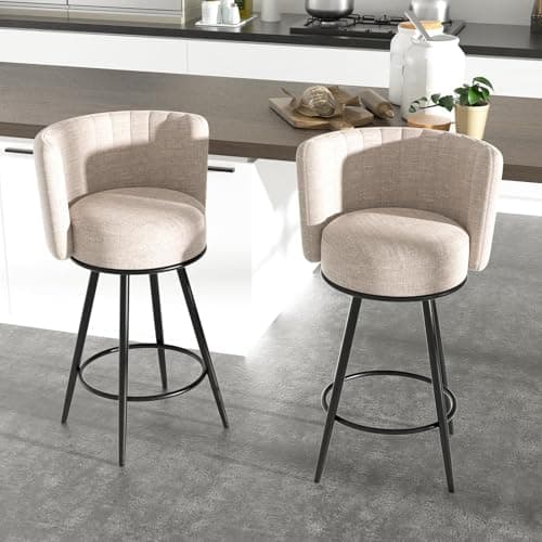 Beige Tufted Counter Height Bar Stools Set of 2, Modern Metal Legs