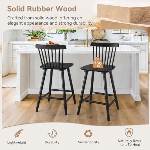 LUE BONA Windsor Black Bar Stools Set of 4, 24 Inch Counter Height