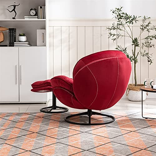 Velvet Swivel Accent Chair with Ottoman Set for Living Room, Red