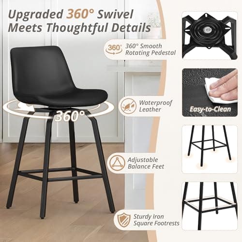 LUE BONA 360° Swivel Bar Stools, Set of 4, Black