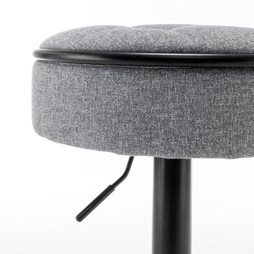 Round Storage Bar Stools Set of 2 with Adjustable Height, Swivel Linen Bar Chair for Kitchen Counter and Dining Room, Grey