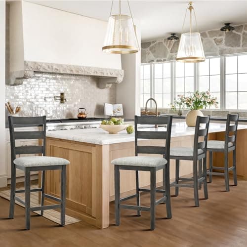 COLAMY Dark Grey Upholstered Mid Century Modern Bar Stools Set of 4, 25 Inch High Counter Height