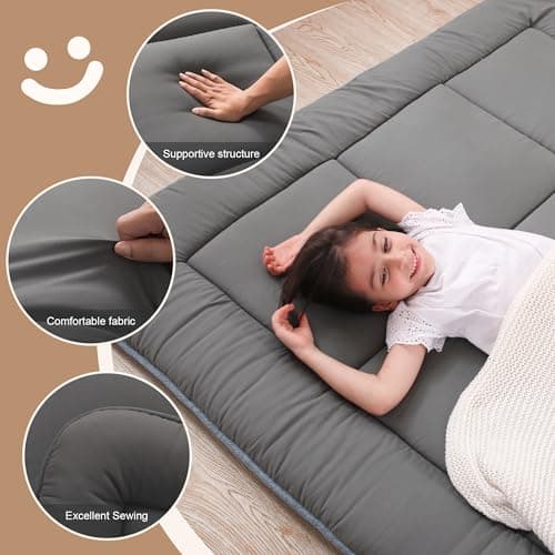 Japanese Futon Mattress 3" Grey, Foldable & Portable for Kids & Adults, Queen Size 60"x80"