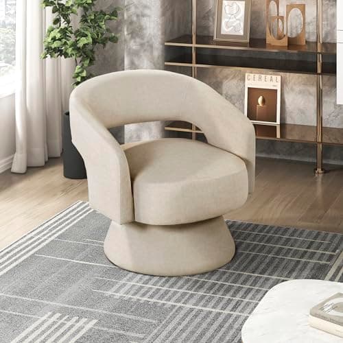 Beige Lexicon 360 Degree Swivel Corduroy Arm Chair for Living Room