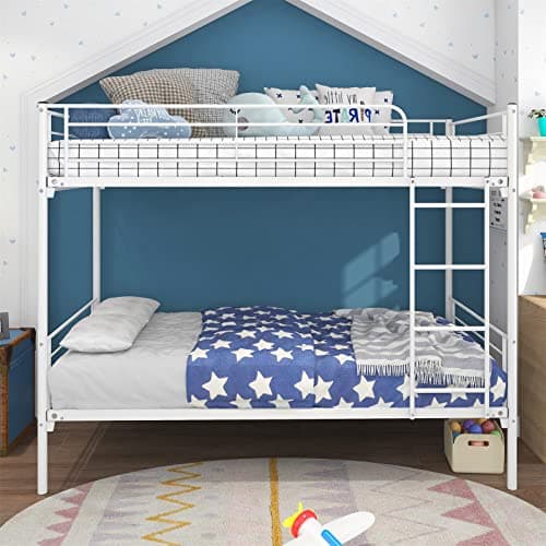 Heavy Duty Metal Twin Over Twin Bunk Bed, Black, 78.74L x 41.73W x 63H