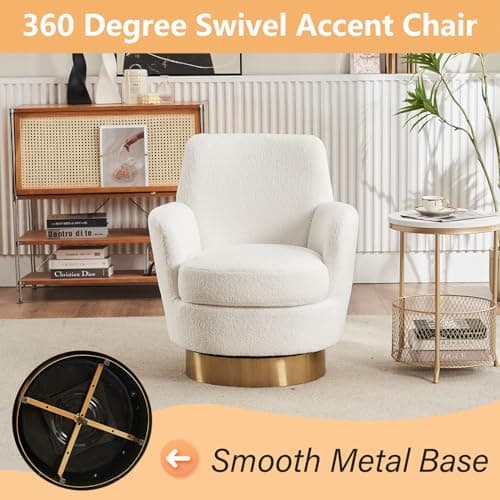 Modern White Teddy Upholstered Swivel Chair Set, 360 Degree Living Room Accent