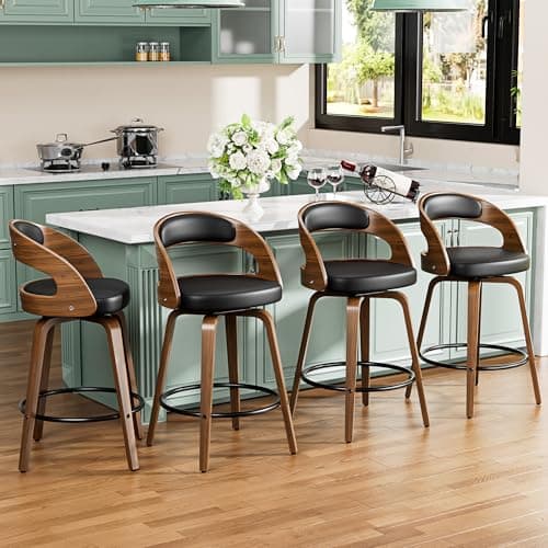 Mid Century Modern Black Swivel Bar Stool Set of 3, 26" Counter Height