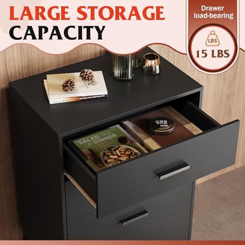 Black Sturdy WLIVE Wood Dresser with 4 Drawers for Bedroom, Hallway, Living Room, Closet