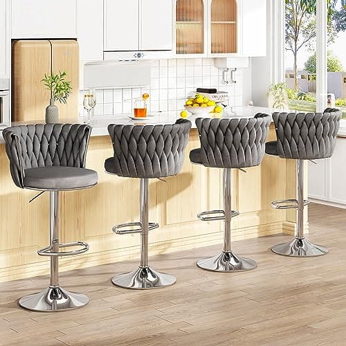 AWQM Black Bar Stool Set, Modern Swivel Velvet Chairs for Bar, Kitchen, and Dining