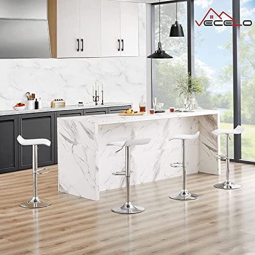 VECELO Pearl White Swivel Bar Stool Set of 2