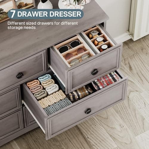 Modern 7-Drawer Gray Dresser for Bedroom Storage