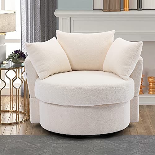 i-POOK Swivel Barrel Chair with Pillows, Modern Leisure Accent Chair for Living Room