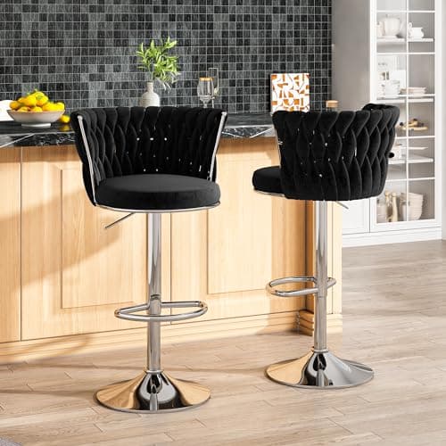 AWQM Black Bar Stool Set, Modern Swivel Velvet Chairs for Bar, Kitchen, and Dining