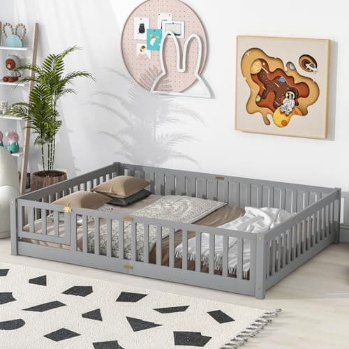 i-POOK Queen Size Montessori Bed Frame with Guardrails and Door in Espresso