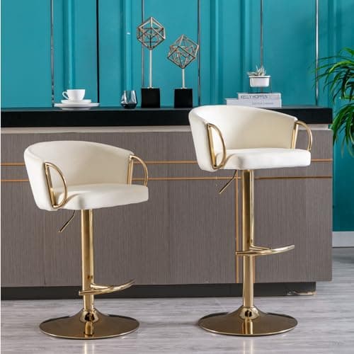 Velvet Counter Height Bar Stools Set of 2 with Chrome Footrest and Gold Base, Swivel Adjustable for Kitchen Island, Pub, Dining Room - Green