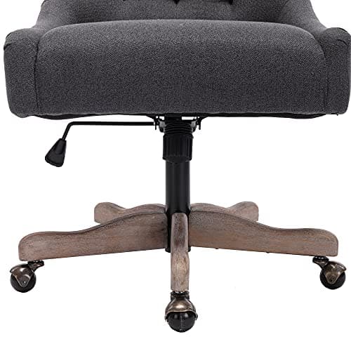 i-POOK Charcoal Swivel Desk Chair, Height Adjustable with Button Tufted Back & Solid Wood Feet