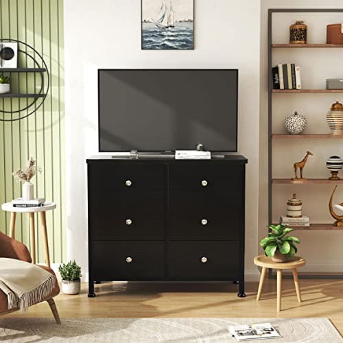BOLUO Black 6-Drawer Dresser for Bedroom Modern Storage Closet
