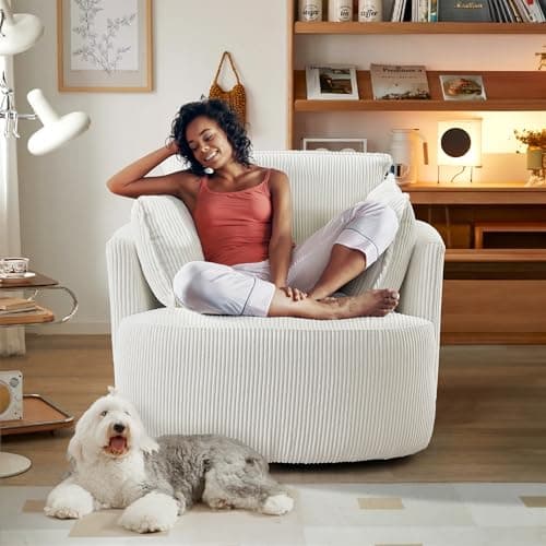 Blue Swivel Accent Chair with Detachable Cushions for Living Room
