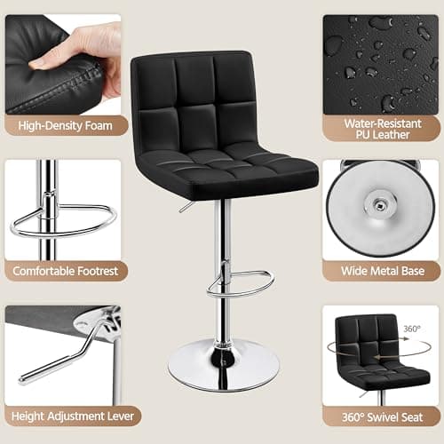 Yaheetech Modern Counter Stool Set, Black, Adjustable PU Leather