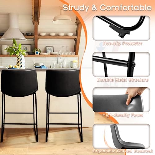 PUKAMI Black Counter Height Bar Stools Set of 2 (26")
