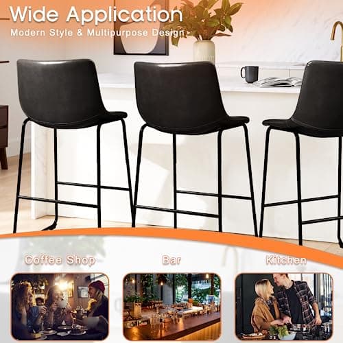 PUKAMI Black Counter Height Bar Stools Set of 2 (26")