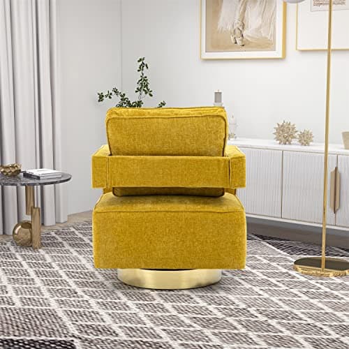 Modern Grey Chenille Swivel Accent Chair with Gold Stainless Steel Base