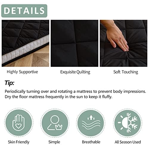 Japanese Floor Futon Mattress Queen Size for Adults - Black Diamond Pattern