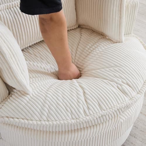Karl Home Grey Corduroy Swivel Lounge Chair with 3 Pillows
