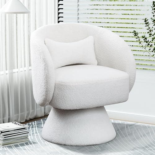 White Teddy Bear Boucle Sherpa Swivel Armchair, 360 Degree Spin for Living Room & Bedroom