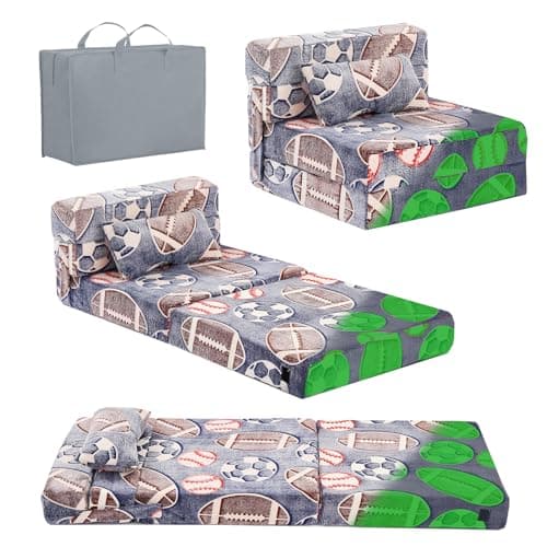 Tiita Kids Foldable Futon Bed Mattress Sofa with Storage Bag, Plush Grey