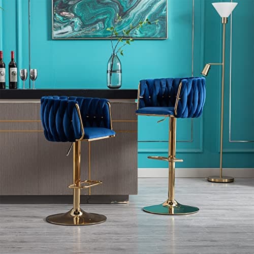 Modern Velvet Swivel Bar Stools Set of 2 with Curved Back and Chrome Footrest, Grey